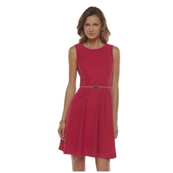Size 14 FUCHSIA POINTELLE FIT &‎ FLARE DRESS Spring Summer Wedding Party Church - Picture 1 of 5